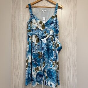 Ann Taylor LOFT Blue Floral Sleeveless Tie Front Dress Size 12 NWT $79